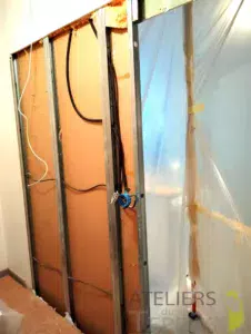 Pose porte coulissante sur mesure dans cloison placo Mayenne